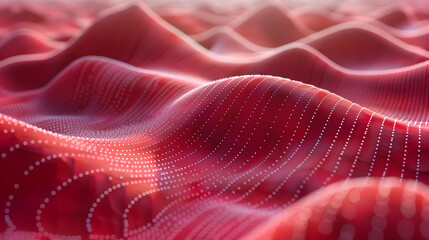 Abstract 3D Background with Red Wavy Surface and White Dots
