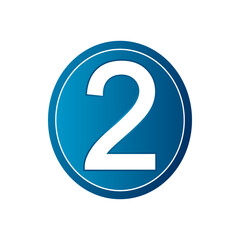 Button with number two on white background. Vector illustration.
