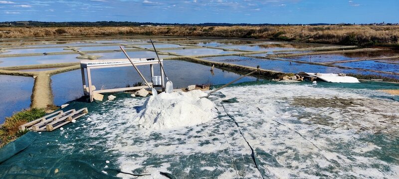 Tas de sel et pelles, marrais salant de Gu&eacute;rande, Loire-Atlantique, France