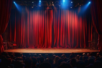 The audience enjoys a lively performance as actors in elaborate costumes bring the stage to life with their dramatic portrayal. Generative AI