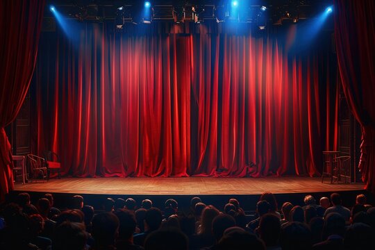 The audience enjoys a lively performance as actors in elaborate costumes bring the stage to life with their dramatic portrayal. Generative AI