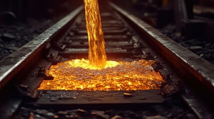 Molten metal being poured over railway tracks