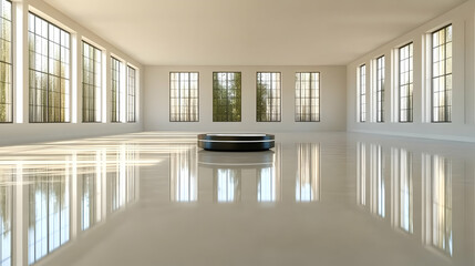 3D Illustration of a Modern Interior with a Platform in the Center