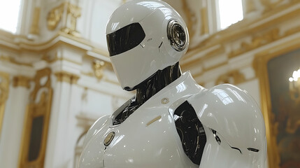 White Robot in a Luxurious Setting 3D Illustration