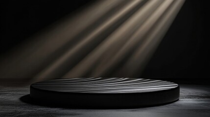 Product podium with a black ripple surface under a spotlight