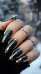 Darkcyan-biege trending french nail art nails