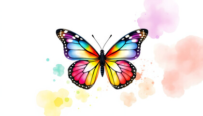 Watercolour painting colourful butterfly isolated on white background isolated with white highlights, png