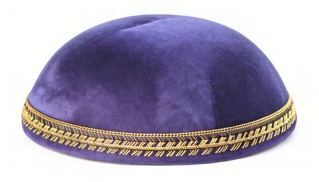 kippah, yarmulke, yamaka, bullcap, or koppel is a brimless cap, usually made of cloth, traditionally worn by orthodox Jewish males. Isolated on white background. Hand made stitched