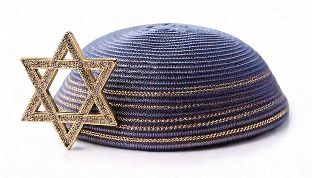 kippah, yarmulke, yamaka, bullcap, or koppel is a brimless cap, usually made of cloth, traditionally worn by orthodox Jewish males. Isolated on white background. Hand made stitched