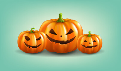 Halloween Banner With Orange Pumpkins