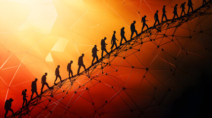 Stylized Representations of Silhouettes Moving Upward Along Zigzagging Lines Depicting Mentorship and Growth in Artful Harmony