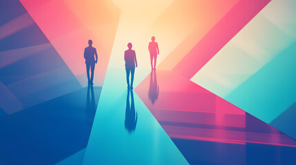 Captivating Abstract Representation of Human Silhouettes on Arrows Indicating Personal Growth and Mentorship with Geometric Connections