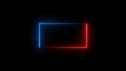 icon rectangle frame royal blue and red color 4k illustration neon light on black background.