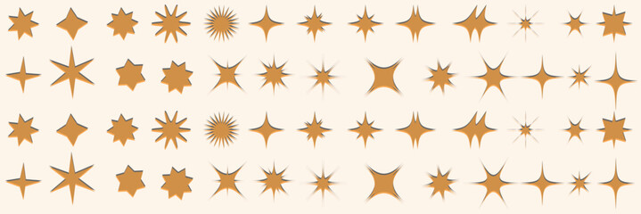 Retro futuristic bright vector icons collection. Set of original star sparkle shapes. Abstract shine effect vector sign. Glowing light effect, twinkle templates stars and bursts, shiny flash