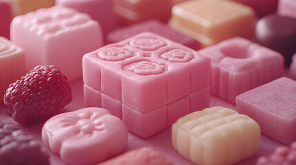Pink and White Candy Cubes with Raspberry Illustration