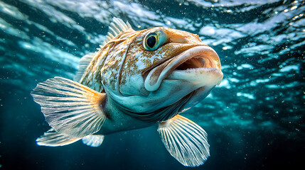 Obraz premium Underwater close-up of a fish swimming.