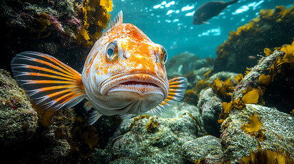Obraz premium Underwater scene featuring a colorful fish.