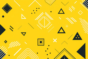 Yellow background with a lot of triangles and squares. The background is very busy and colorful. The image is abstract and has a modern feel to it
