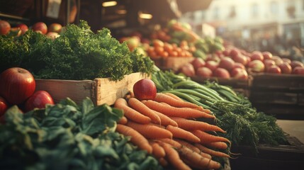 Fresh Produce Displayed at Local Market Stall during Golden Hour