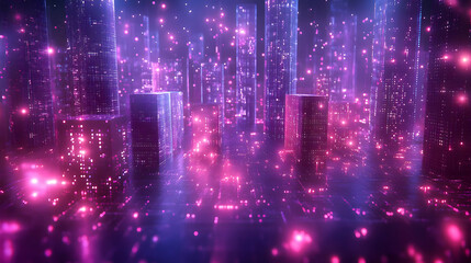 Purple and Pink Neon Cityscape 3D Illustration
