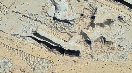 The landscape of the sandy desert in Qatar from a bird's eye view