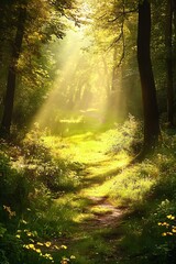 Obraz premium Sunlit Path in a Lush Forest