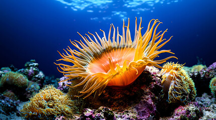Obraz premium Vibrant sea anemone in underwater environment.
