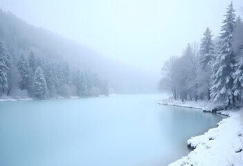 Winter mountain river- Beskid Mountains, Poland
