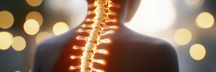 Glowing spinal column shows back pain, highlighting human anatomy and healthcare importance. 3d illustration emphasizes spine's role in health