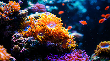 Fototapeta premium Vibrant underwater coral reef scene with fish.