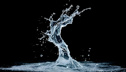 Shape form throw of Water splashes into drop water attack fluttering in air and stop motion freeze shot. Splash Water for explosion texture graphic resource elements, black background isolated isola