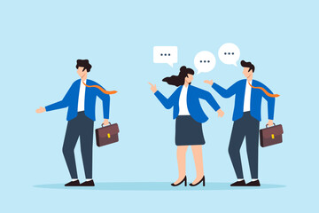 Flat illustration of business people gossip behind colleagues in office spreading rumors and incorrect information