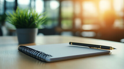 notepad and pen on a table, symbolizing creativity and contemplation. The bright lighting enhances the serene atmosphere, inviting inspiration and productivity