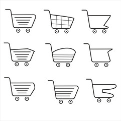 Shopping Cart Icons Set: Collection of Web Icons for Online Store with Various Fillers, Buy Goods with Fast Delivery, Vector