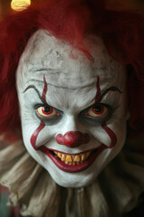 Creepy Clown with Sinister Smile and Red Makeup