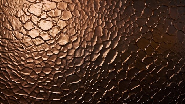 Beaten copper texture with irregular patterns for artistic and decorative applications copy space