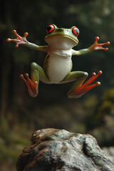 Red-Eyed Tree Frog Jumping