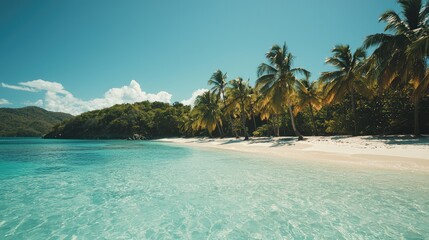Tropical Beach with Clear Water and Palm Trees