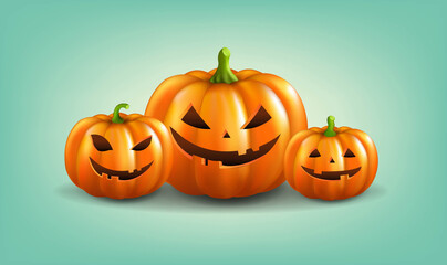 Halloween Banner With Orange Pumpkins