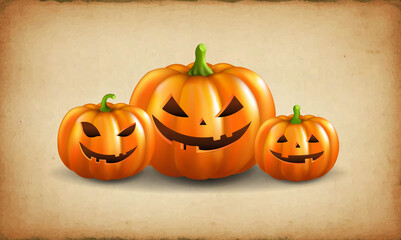 Retro Halloween Card With Orange Pumpkins