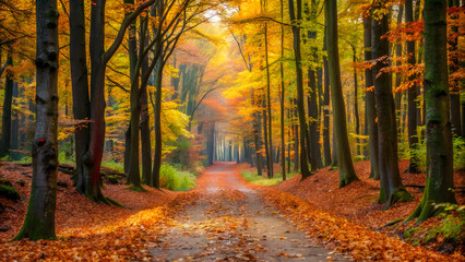 Deserted Path in Autumn Forest. Perfect for: Autumn Equinox, Thanksgiving, Fall Festivals