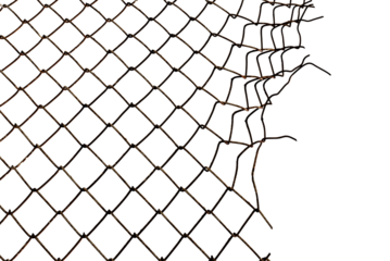 The texture of the metal mesh on a white background. Torn steel, metal mesh with holes