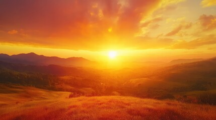 Warm Sunset Over Rolling Hills at Dusk