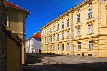 Distinctive architecture of Petrovaradin old downtown, historic town is now a part of the city of Novi Sad in the Serbian province of Vojvodina
