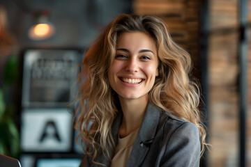 Obraz premium Happy excited young business woman working on the laptop. Good news. High quality photo