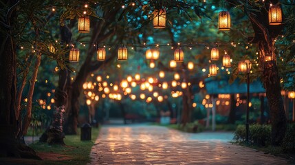 Serene City Park Illuminated at Dusk