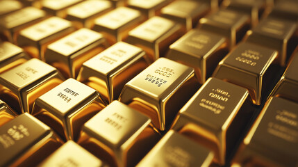 pure gold bars arranged neatly, symbolizing wealth, success, and financial stability. Represents luxury, prosperity, investment, and the allure of tangible assets