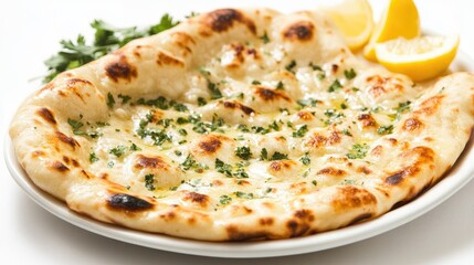 Freshly Baked Garlic Naan with Lemon Slices