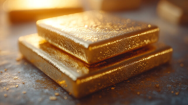 pure gold bars arranged neatly, symbolizing wealth, success, and financial stability. Represents luxury, prosperity, investment, and the allure of tangible assets