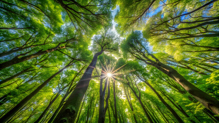 Sunlight Through Forest Canopy. Perfect for: Earth Day, forest retreats, nature trails